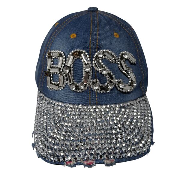 Boss Slideback Baseball Cap Blue One Size Adjustable Rhinestone Magid Hats - Picture 1 of 9